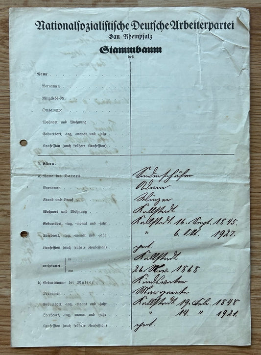 NSDAP - Family tree document