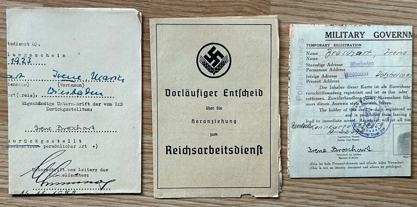 RAD registration card - female member, Wiesbaden 1941