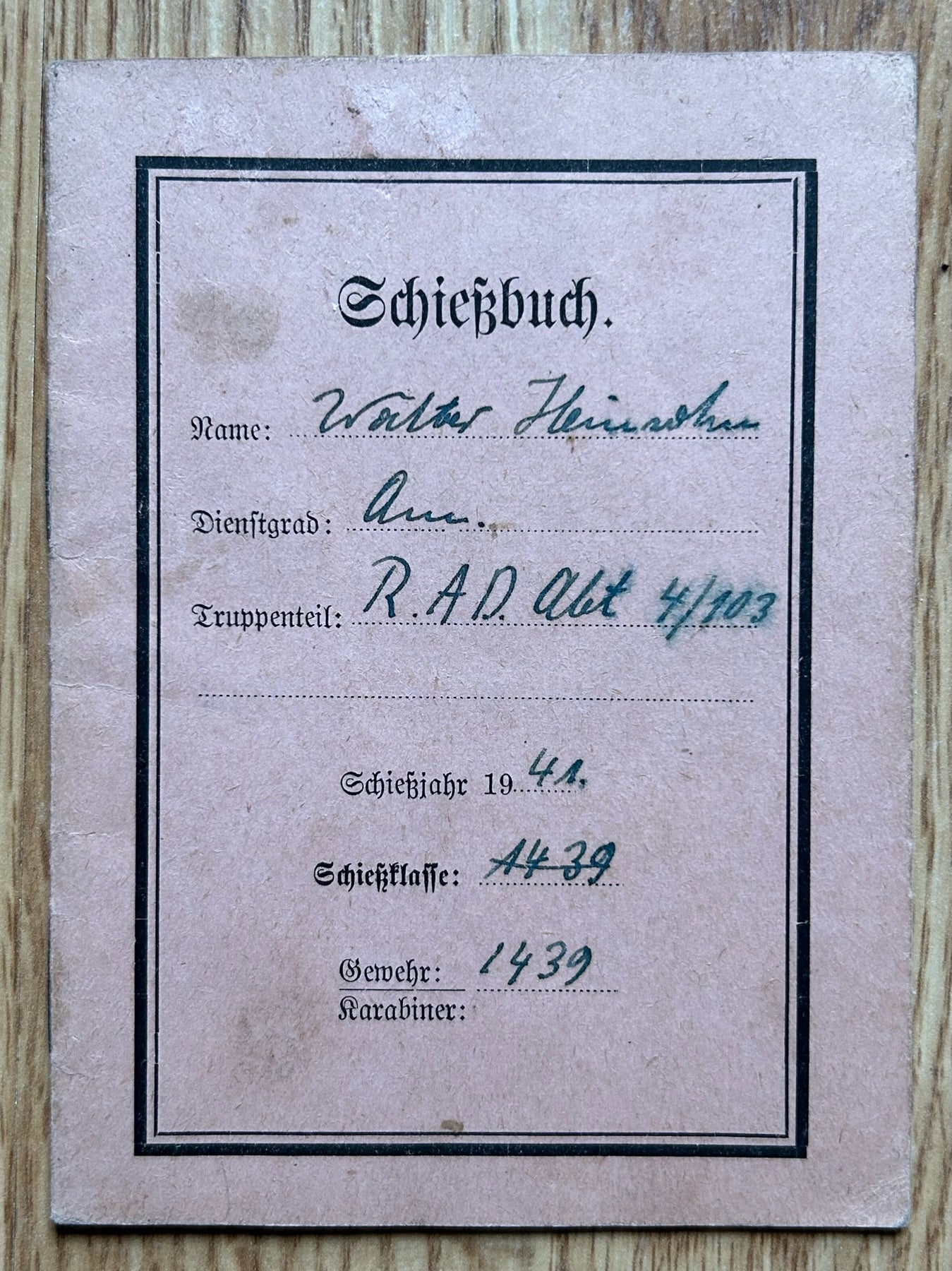 Schiessbuch / Target practice booklet - RAD member, occupied Czechia