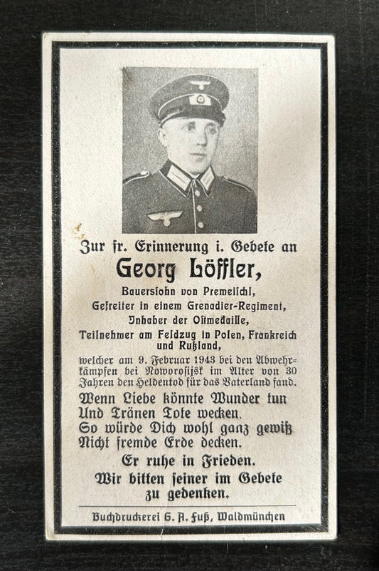 WW2 Death Card - Infantry, KIA Feb 43, Southern Russia