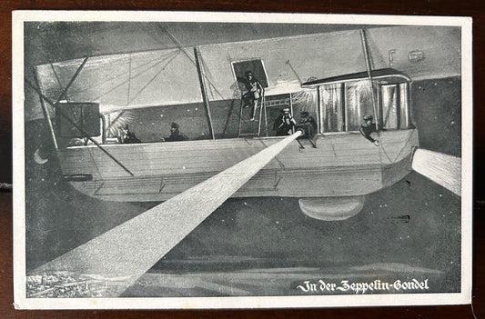 WW1 zeppelin art postcard - 1915 artillery unit stamp