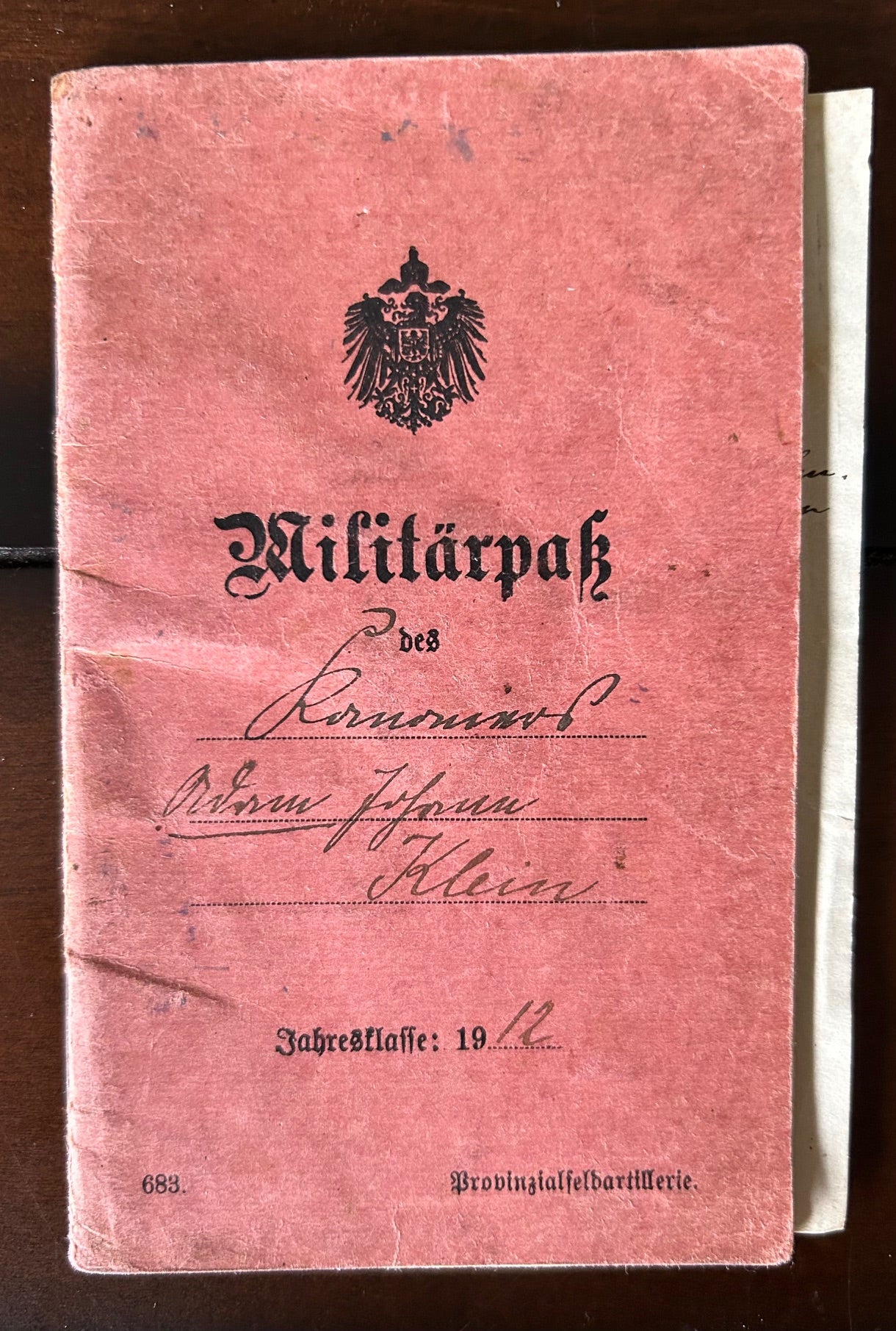 WW1 Militarpass - Artillery NCO, EK2, veteran of both fronts