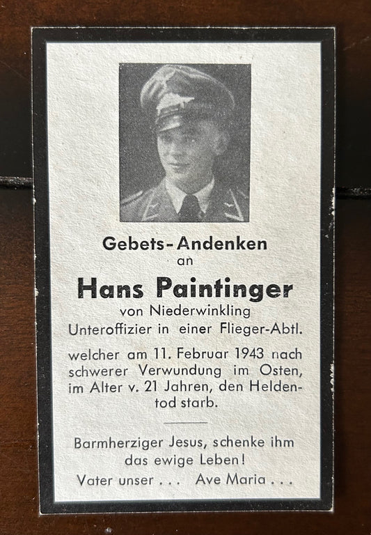 WW2 German Death Card - Luftwaffe NCO, flight unit