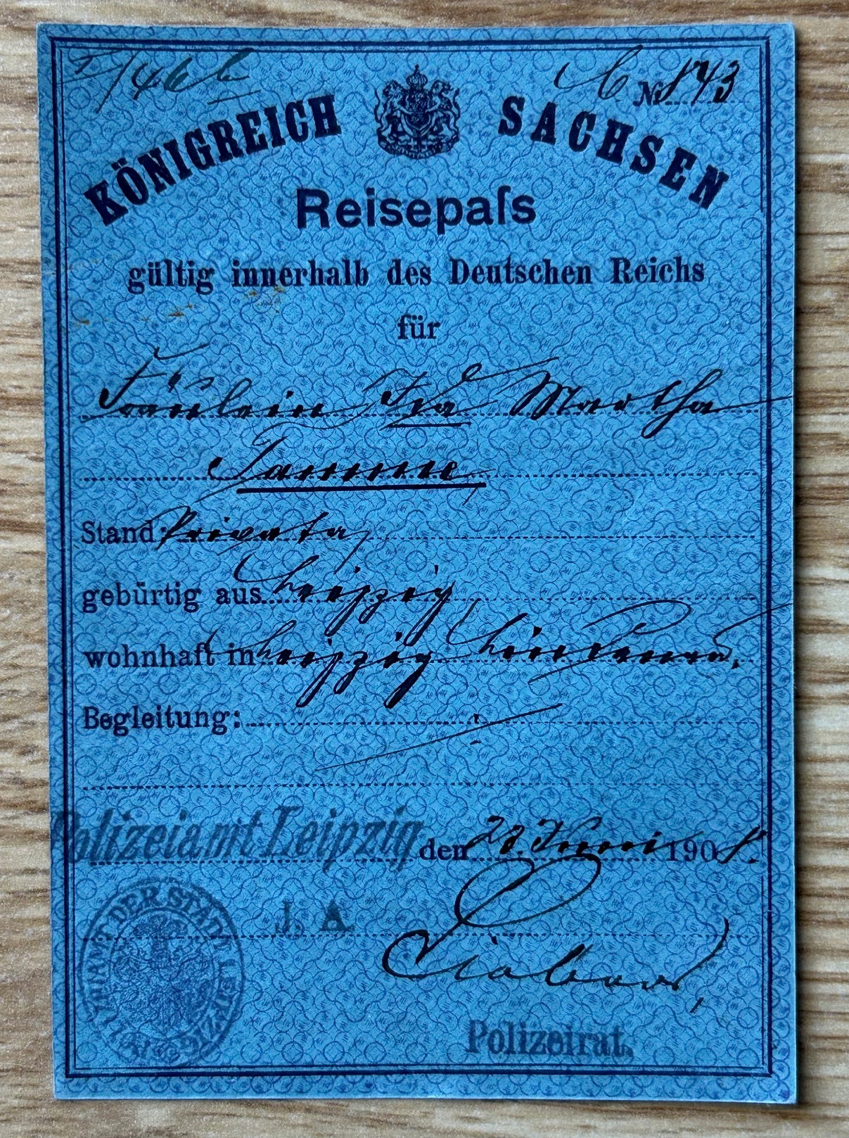 Kingdom of Saxony pre-WW1 travel pass