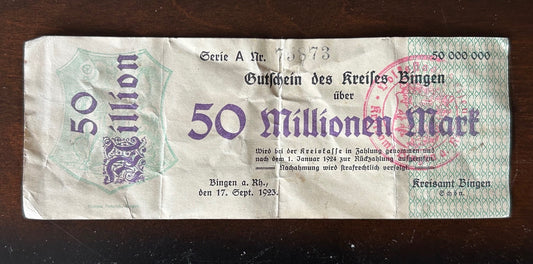 50 million marks hyperinflation local currency banknote