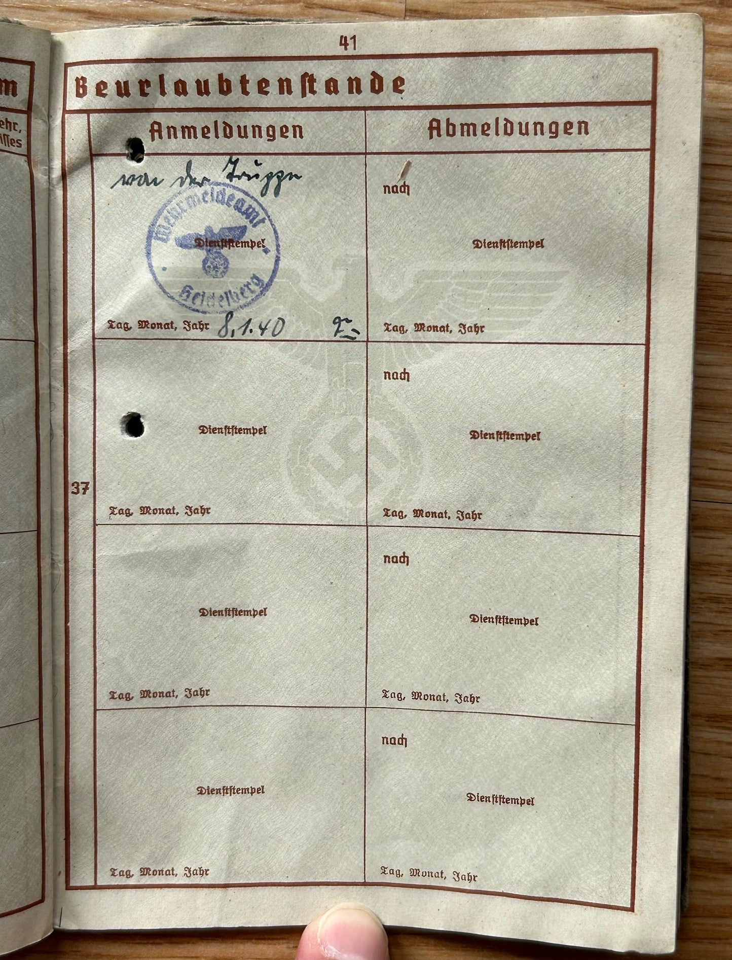 Wehrpass - WW1 veteran / Westwall service 1939