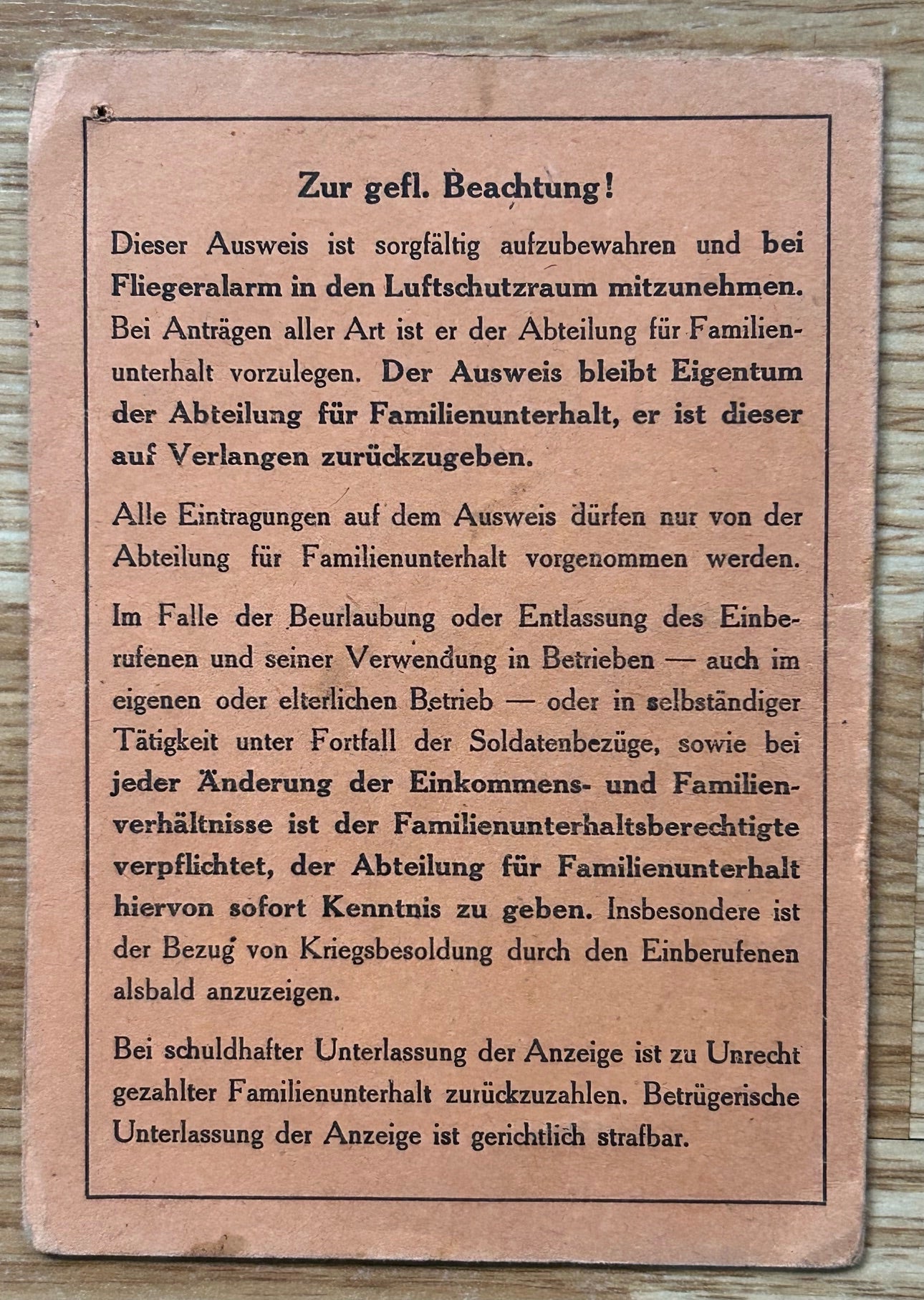 Bombing compensation card - Stuttgart 1943