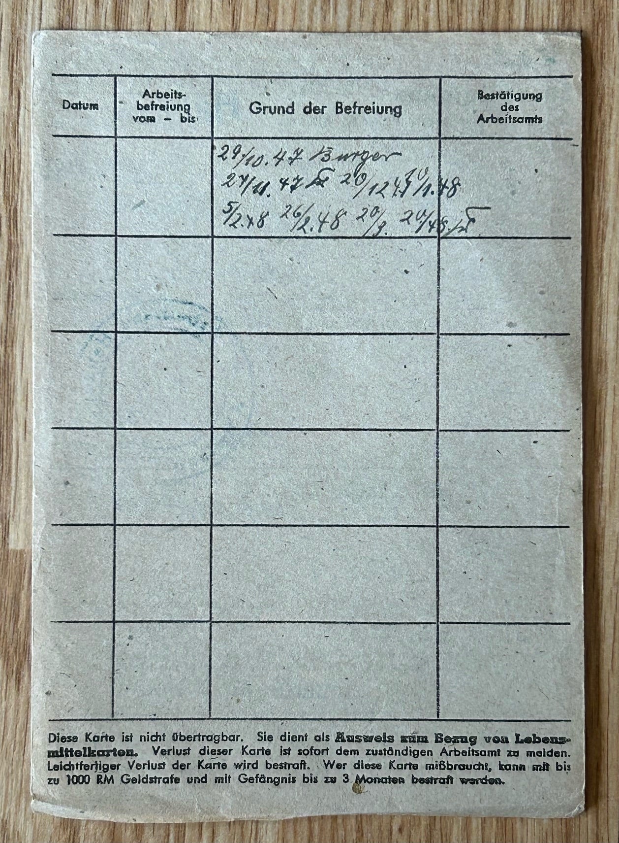 Third Reich “Goods registration card” - Hannover 1943