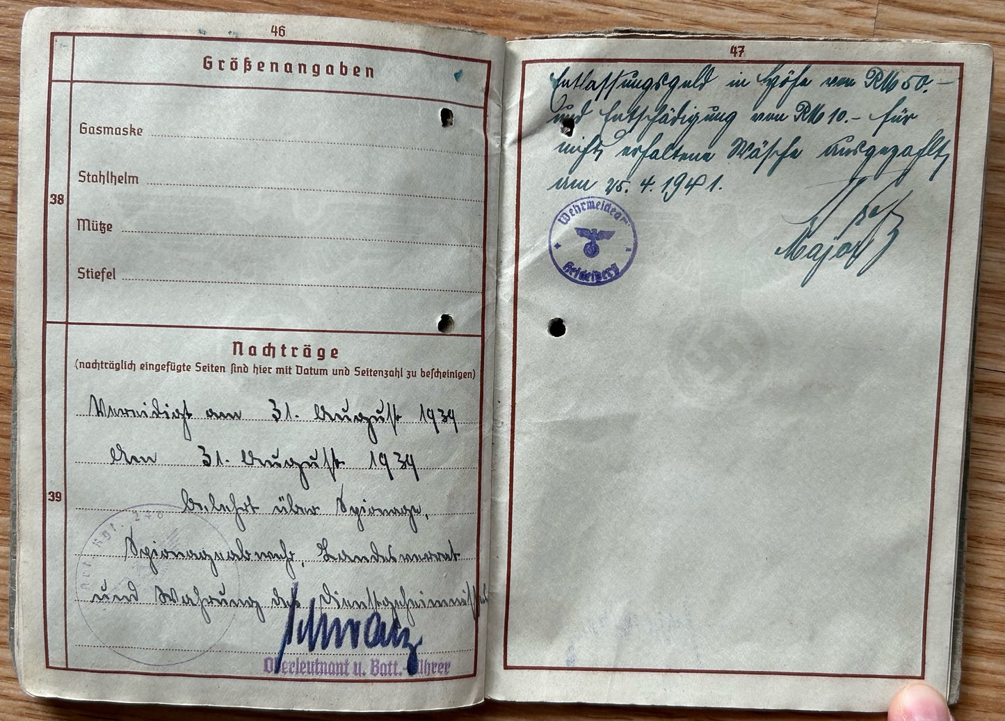 Wehrpass - WW1 veteran / Westwall service 1939