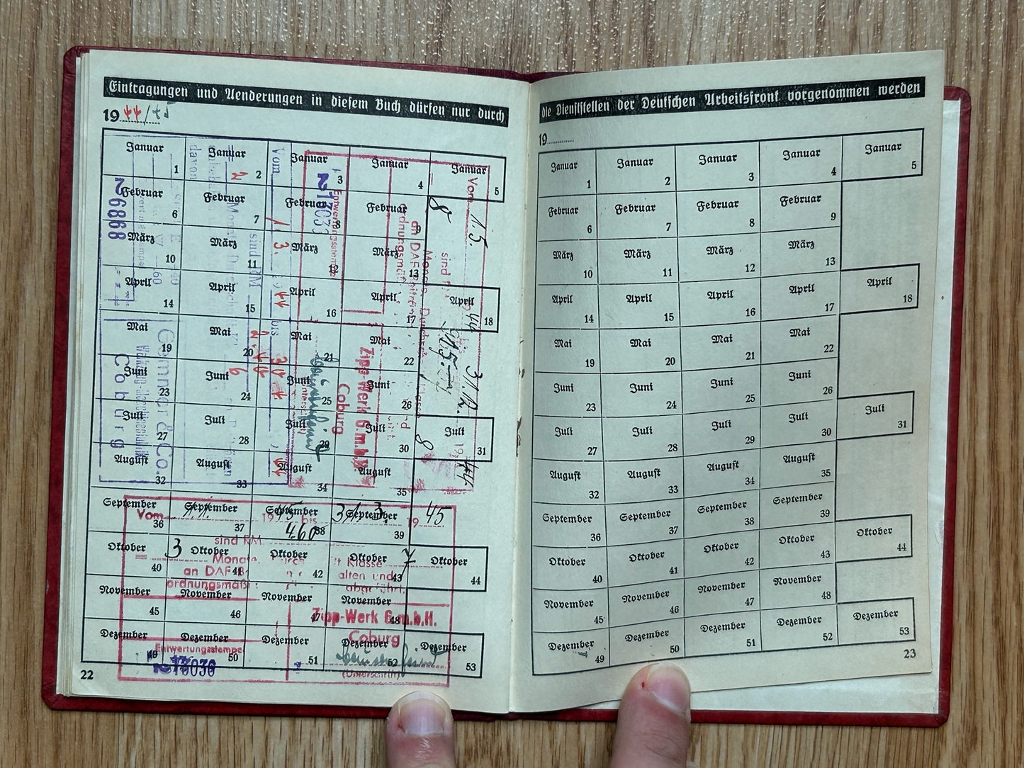 DAF membership booklet, contribution stamps 1935 - 1945