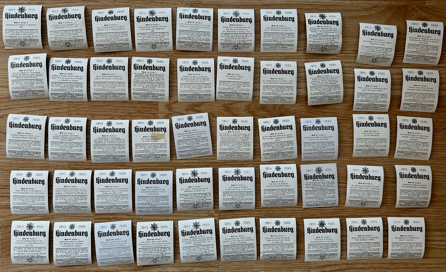 181 Cigarette cards - Hindenburg Sturm Zigaretten series
