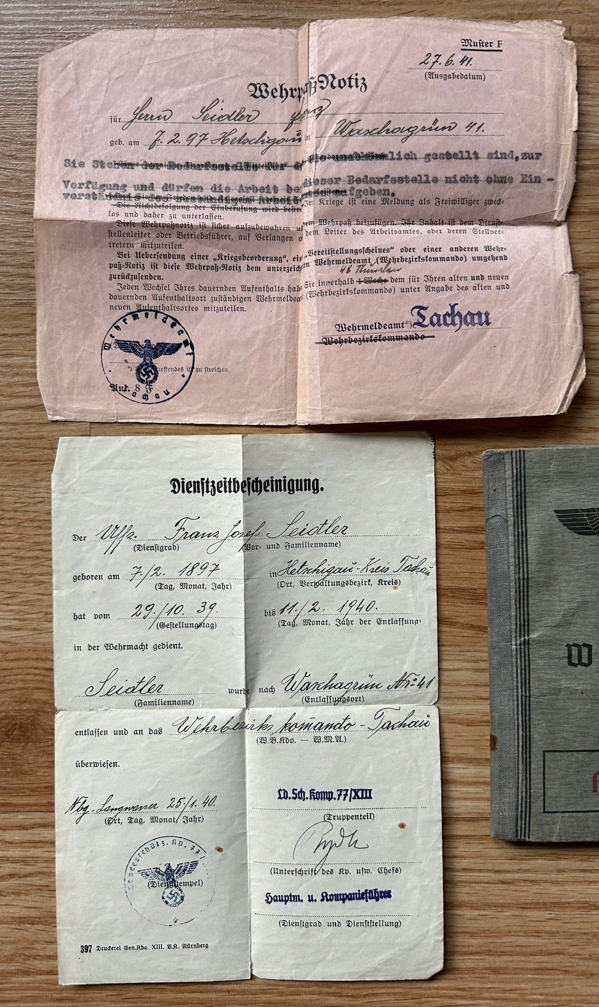 Wehrpass - Sudetenland NCO 1940 / WW1 veteran
