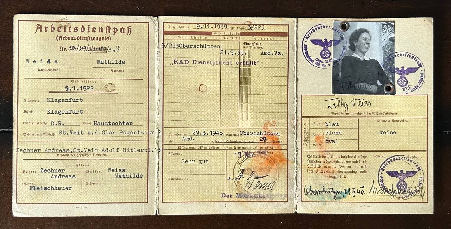 RAD Arbeitsdienstpass - Klagenfurt 1940