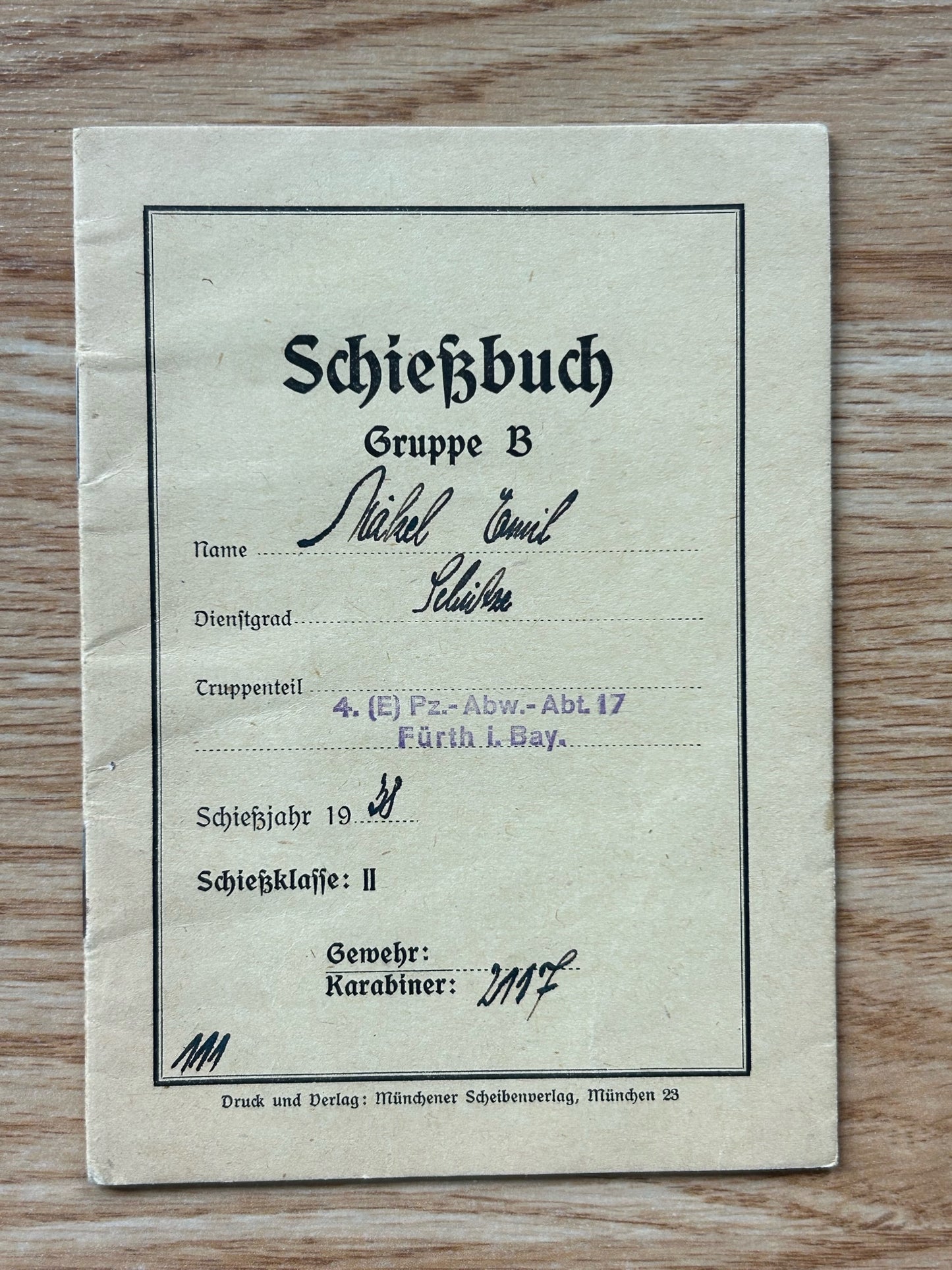 Schiessbuch / Target practice booklet - Panzerjager unit