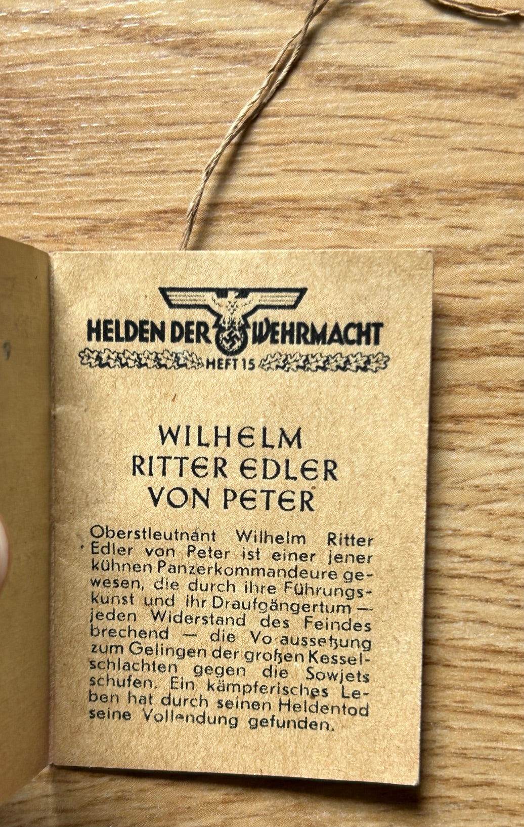 WHW donation booklet - Panzer commander von Peter