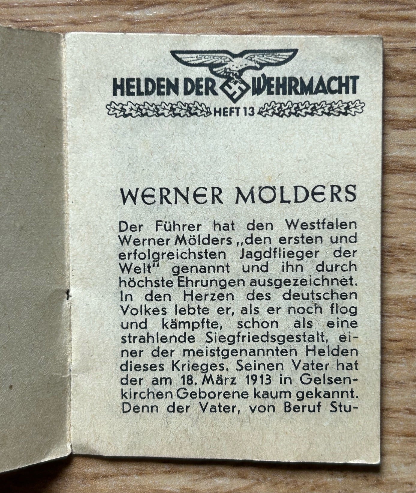 WHW donation booklet - Fighter Ace Werner Mölders