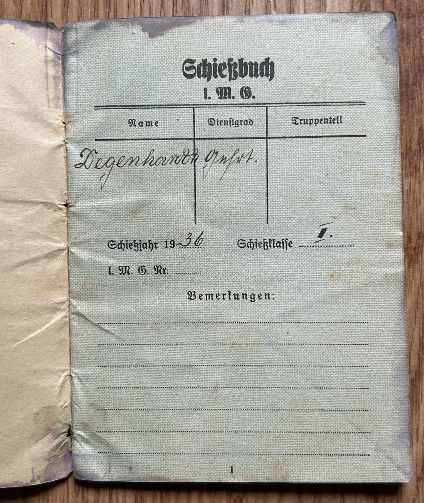 Schiessbuch / Target practice booklet - MG company 12. Regiment