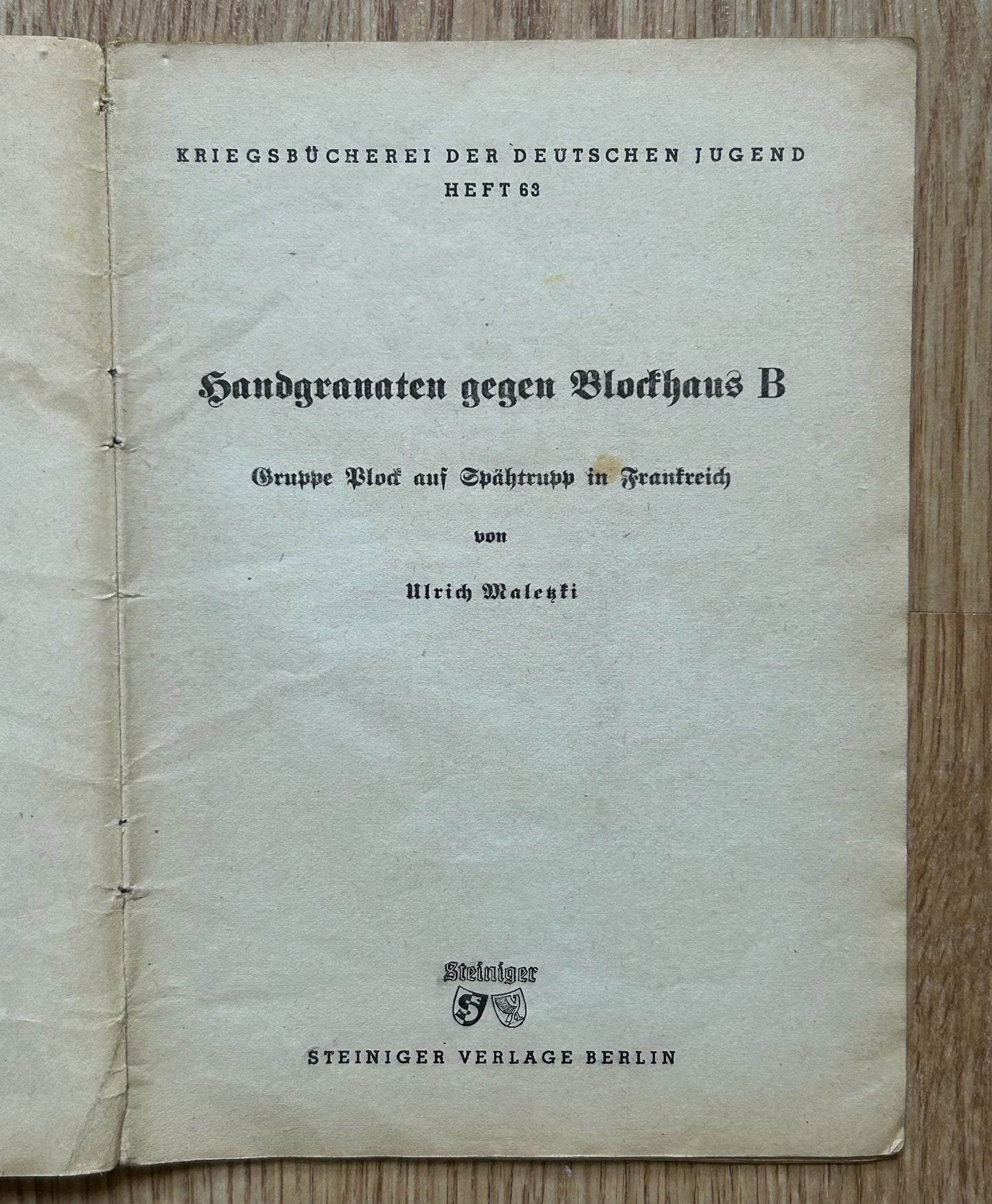 Third Reich German youth book - Handgranaten gegen Blockhaus