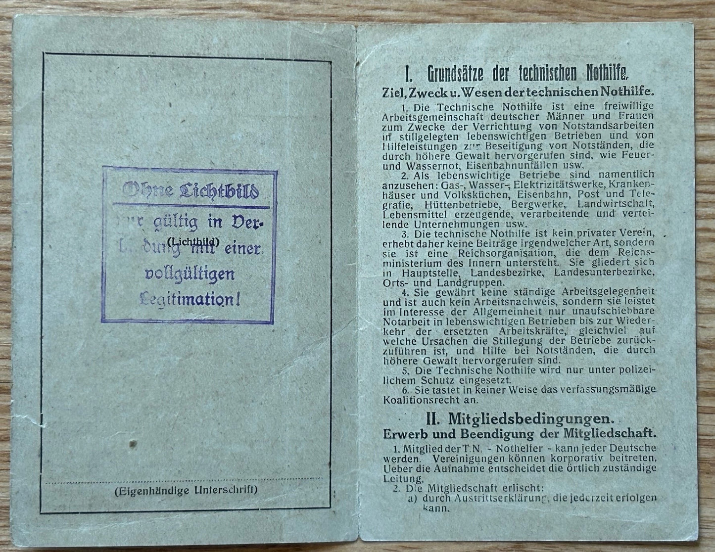 Weimar period German TeNo ID card