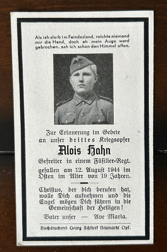 WW2 German Death Card - soldier in a füsilier regiment