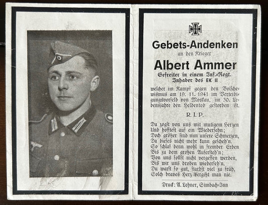 WW2 German Death Card - Battle of Moscow