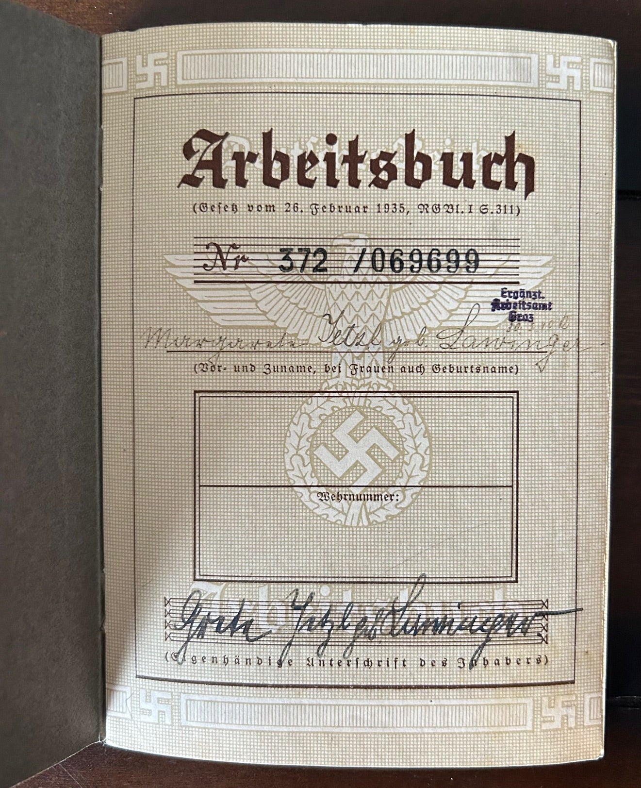 Arbeitsbuch - NSDAP office employee 1938-42