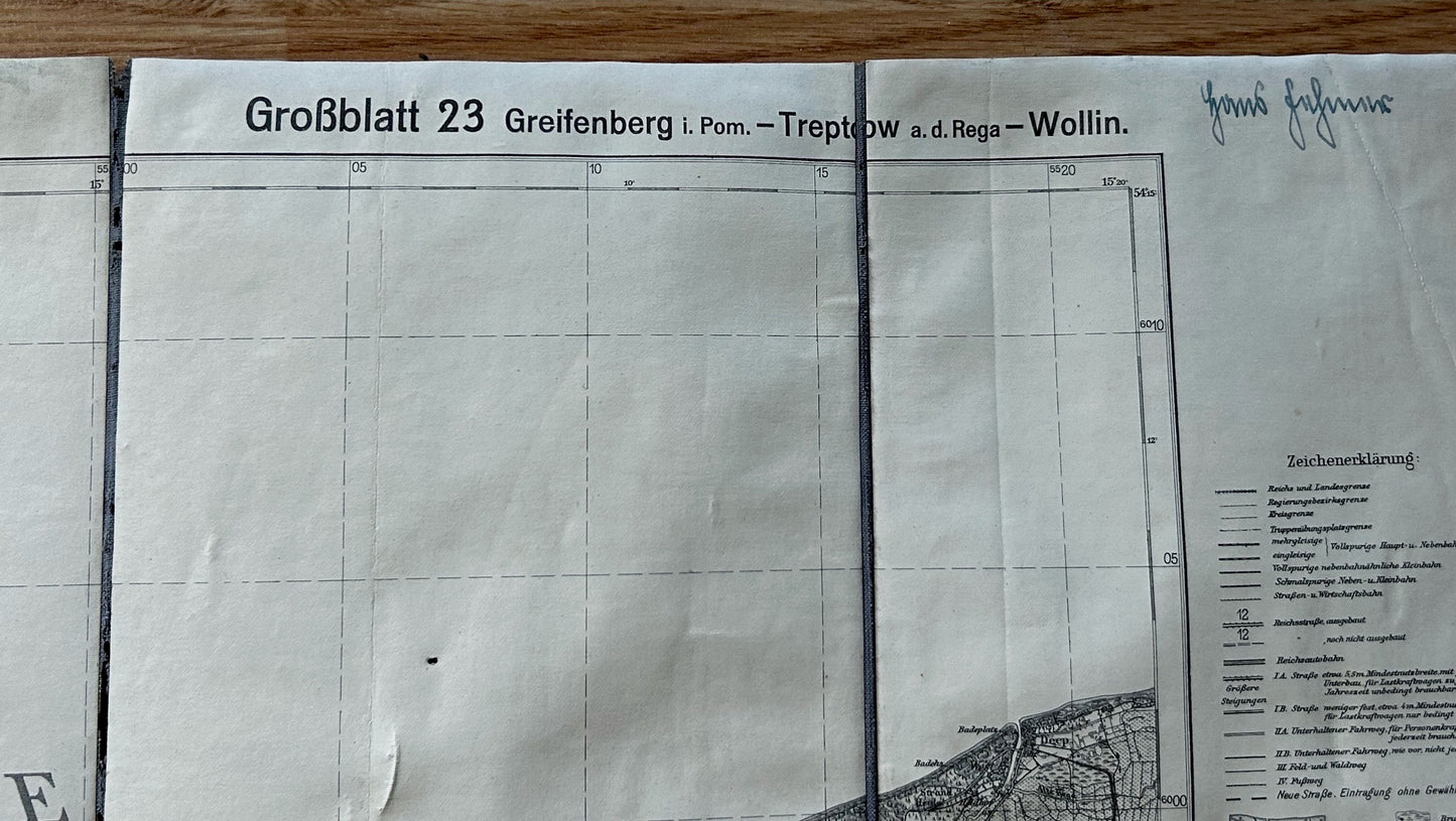 1941 map of Pomerania / Baltic Coastline