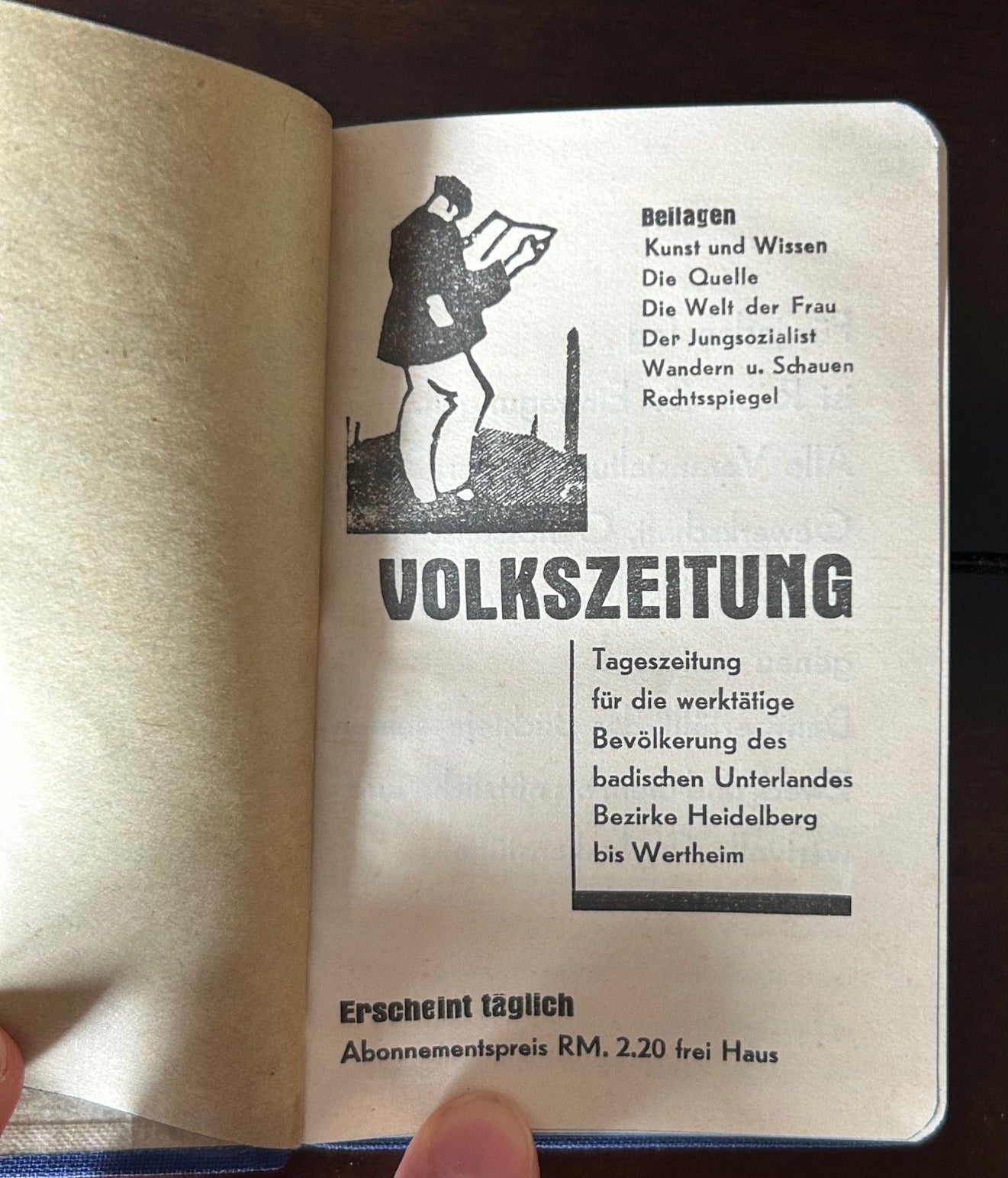 1931 pocket calendar - German socialist Volkszeitung