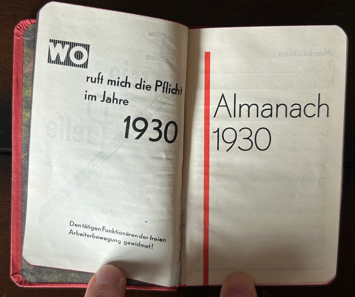 1930 pocket almanac / calendar - Baden region