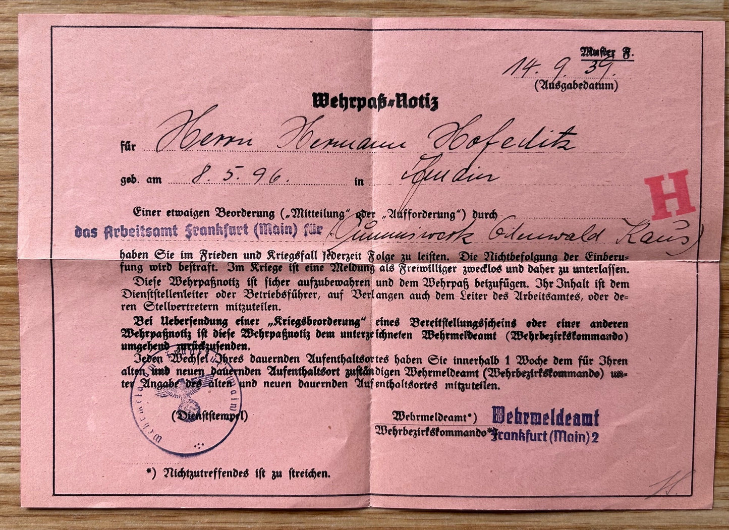 Wehrpass - decorated WW1 veteran