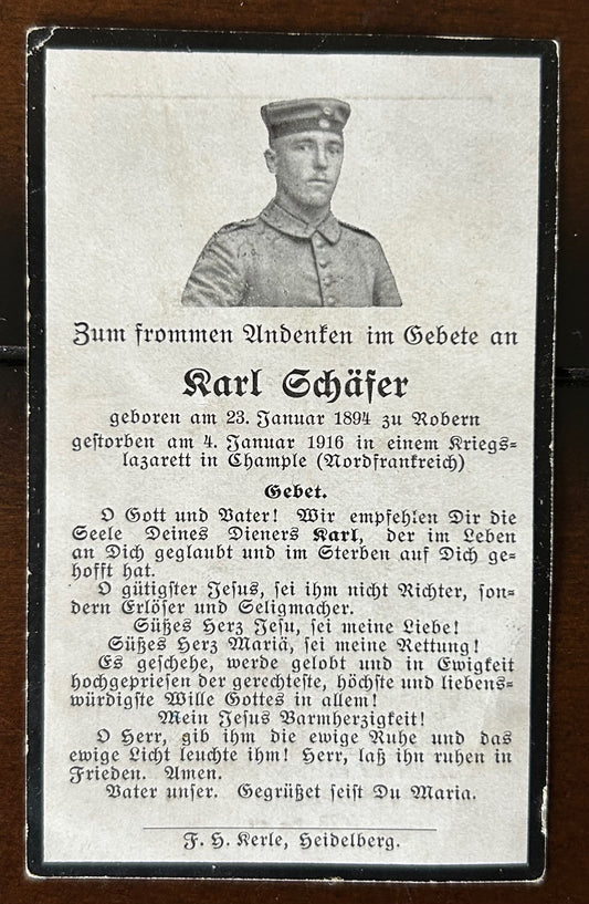WW1 Death Card - KIA Jan 1916 France