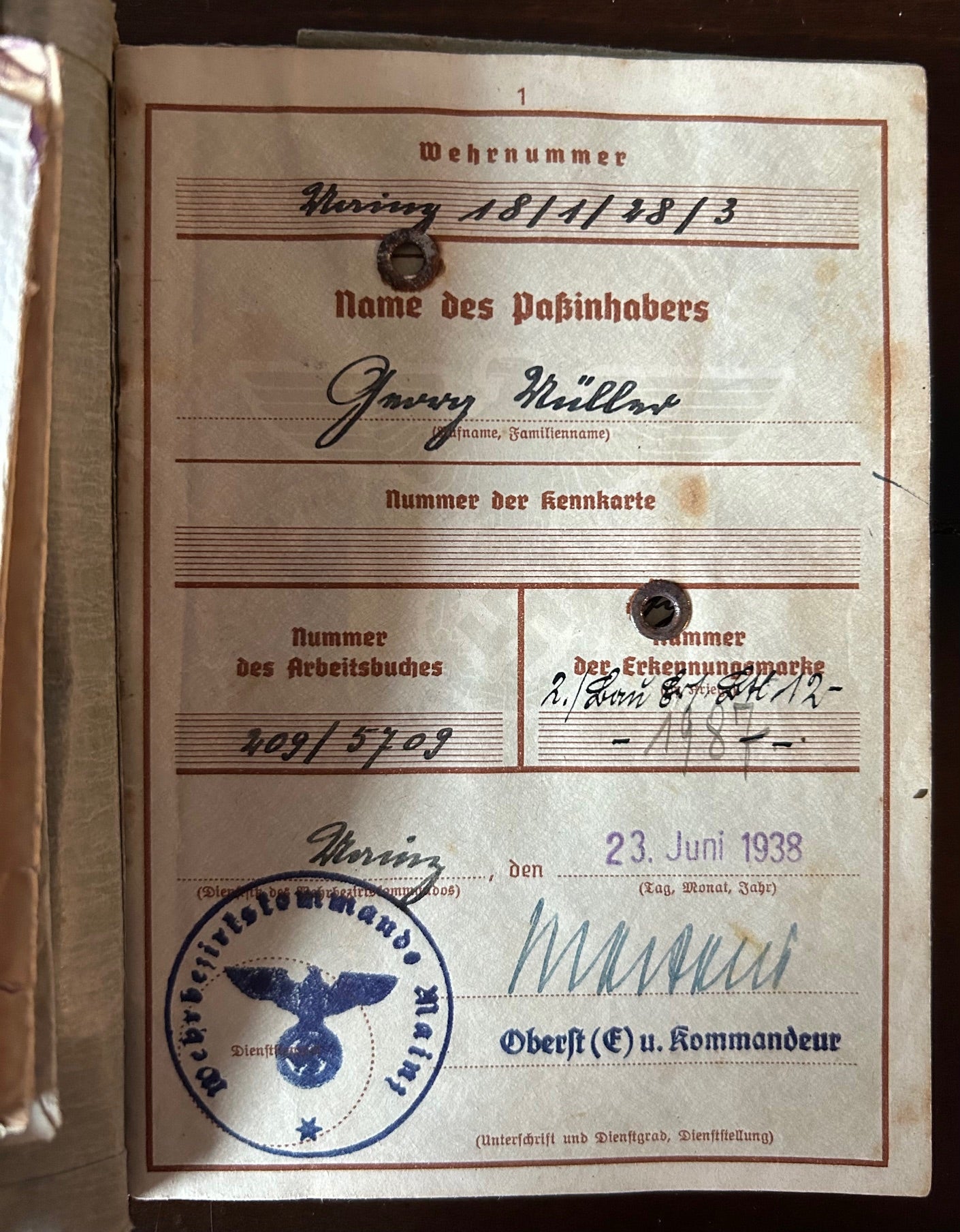 Wehrpass - KIA combat engineer, Russia 43