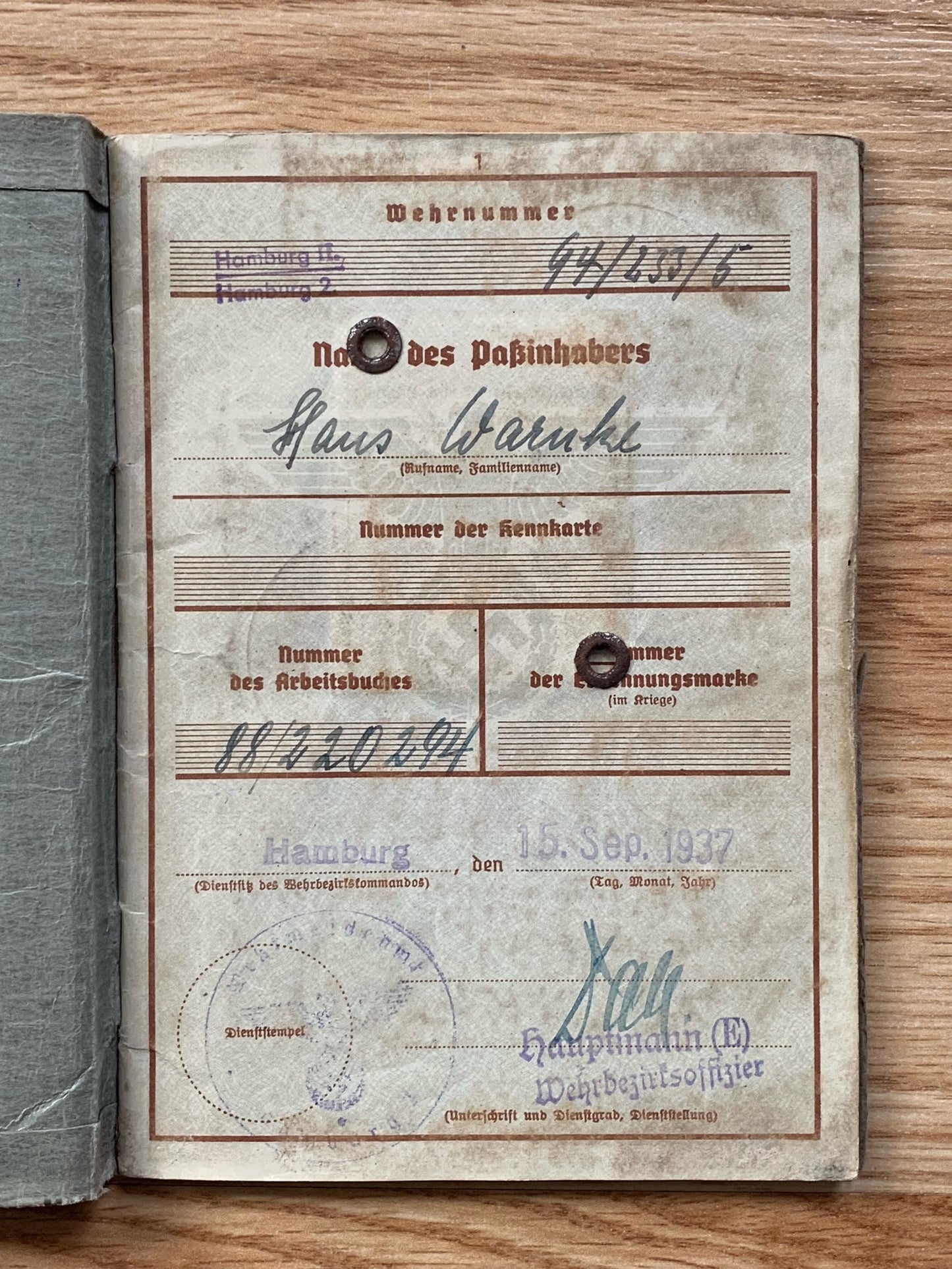 Wehrpass- Kriegsmarine, WW1 Marine / Seebataillon veteran