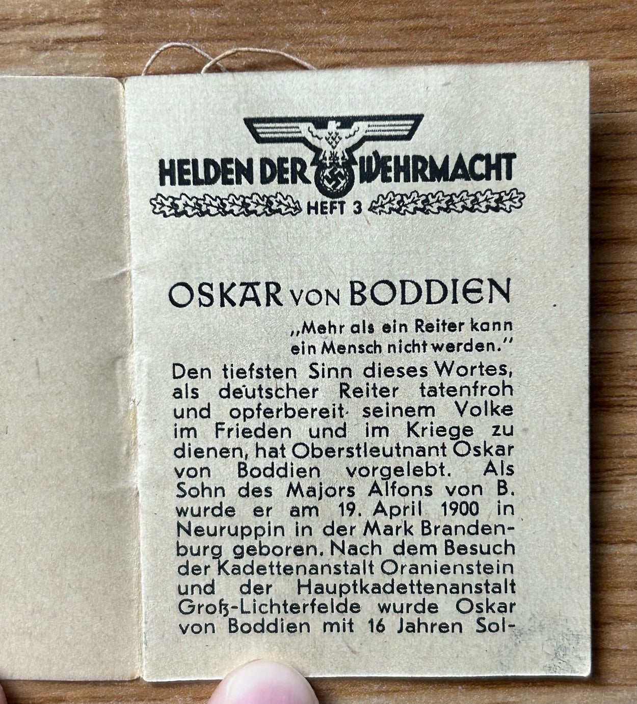 WHW donation booklet - Knight’s Cross winner Oskar v. Boddien