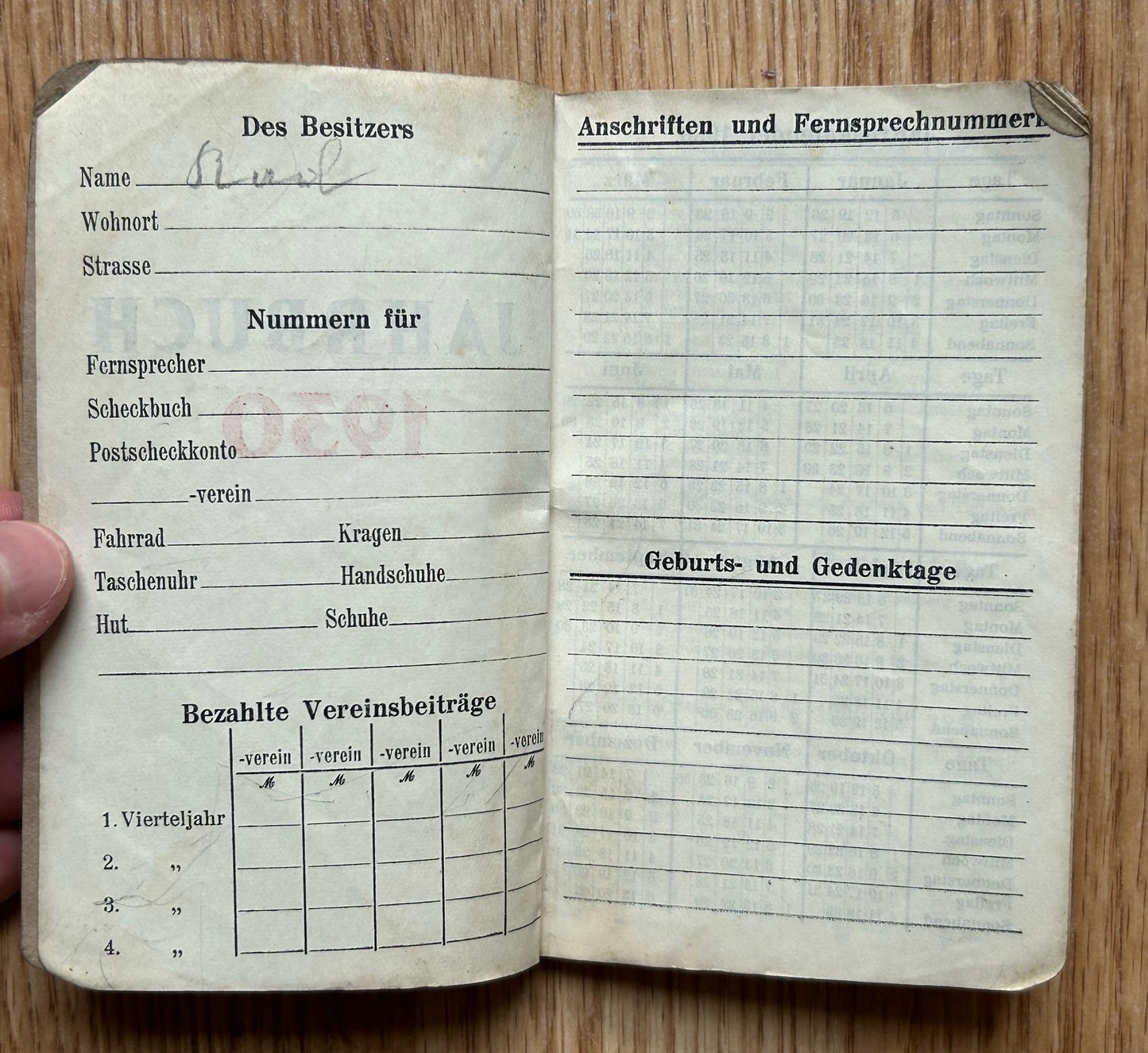 1930 German pocket calendar / notebook