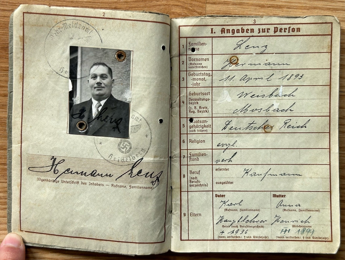 Wehrpass - WW1 veteran / Westwall service 1939