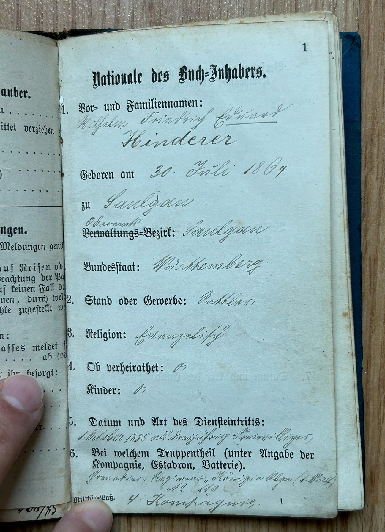 Pre WW1 German Militärpass - Kingdom of Württemberg