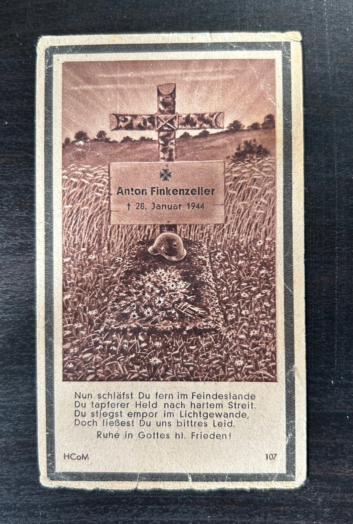 WW2 Death Card - Teen machine gunner, KIA Jan 44