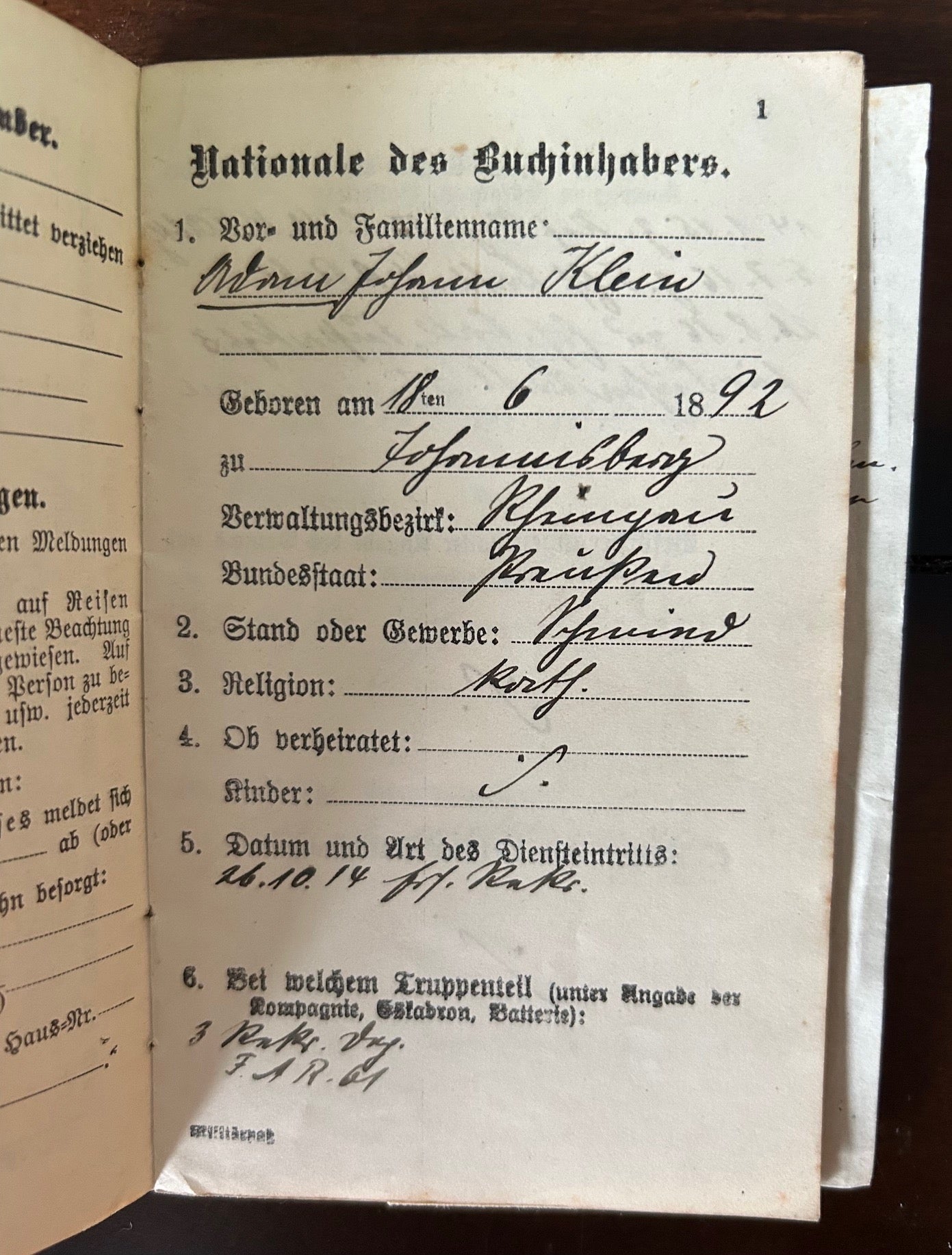 WW1 Militarpass - Artillery NCO, EK2, veteran of both fronts