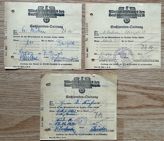 WHW donation receipts 1936