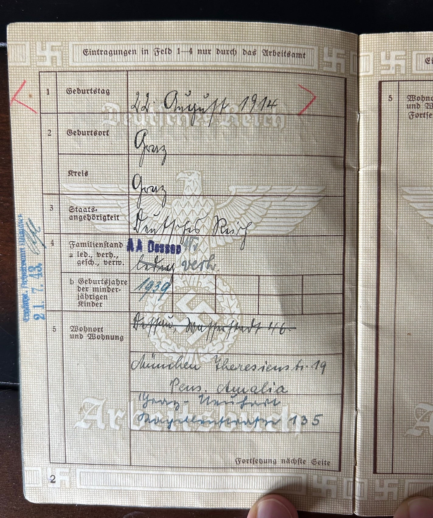 Arbeitsbuch - Junkers and BMW factory employee 1939-45