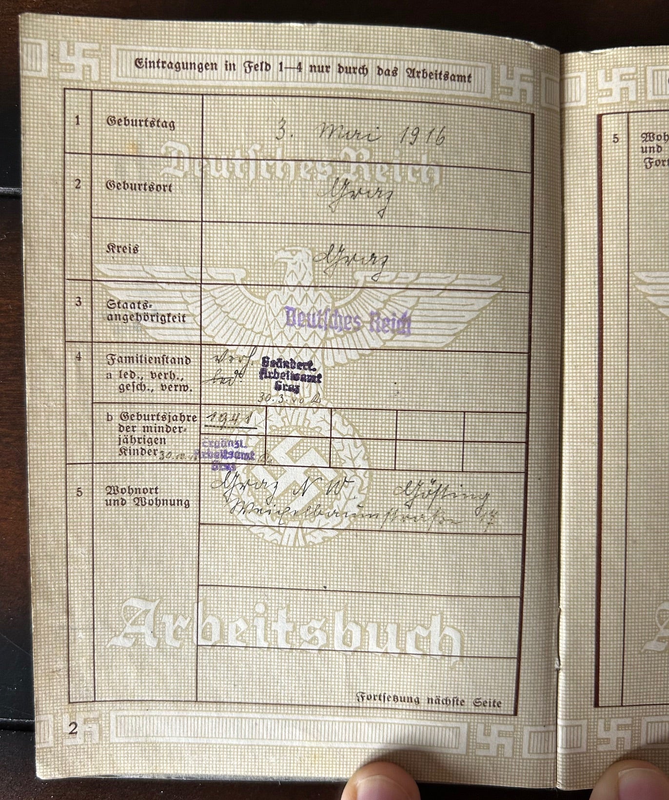 Arbeitsbuch - NSDAP office employee 1938-42