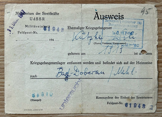 1947 Soviet German POW release document