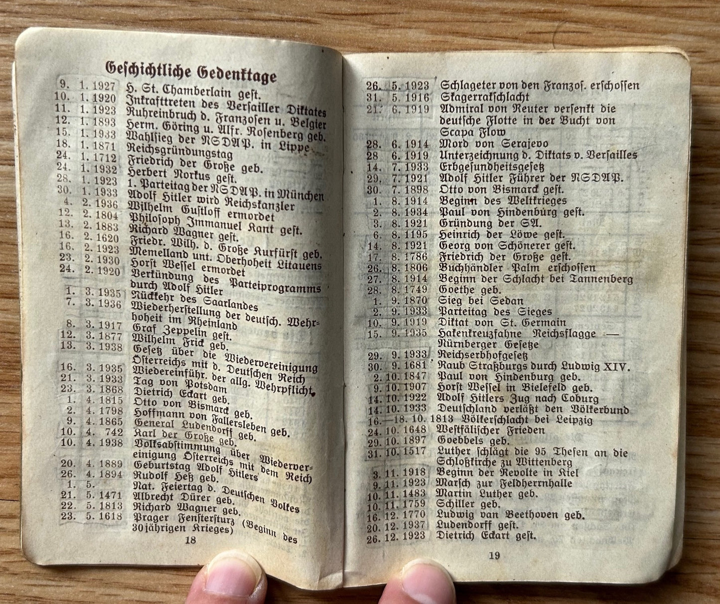 1939 pocket calendar - colourized reference pages