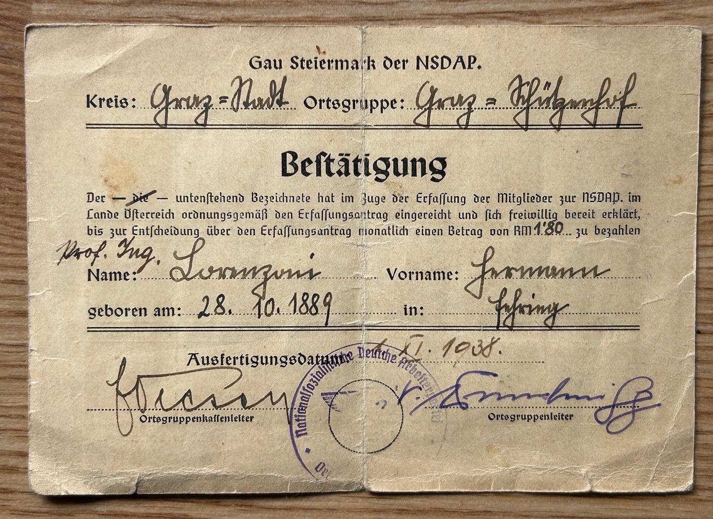 Document grouping - NSDAP member, Austrian engineer