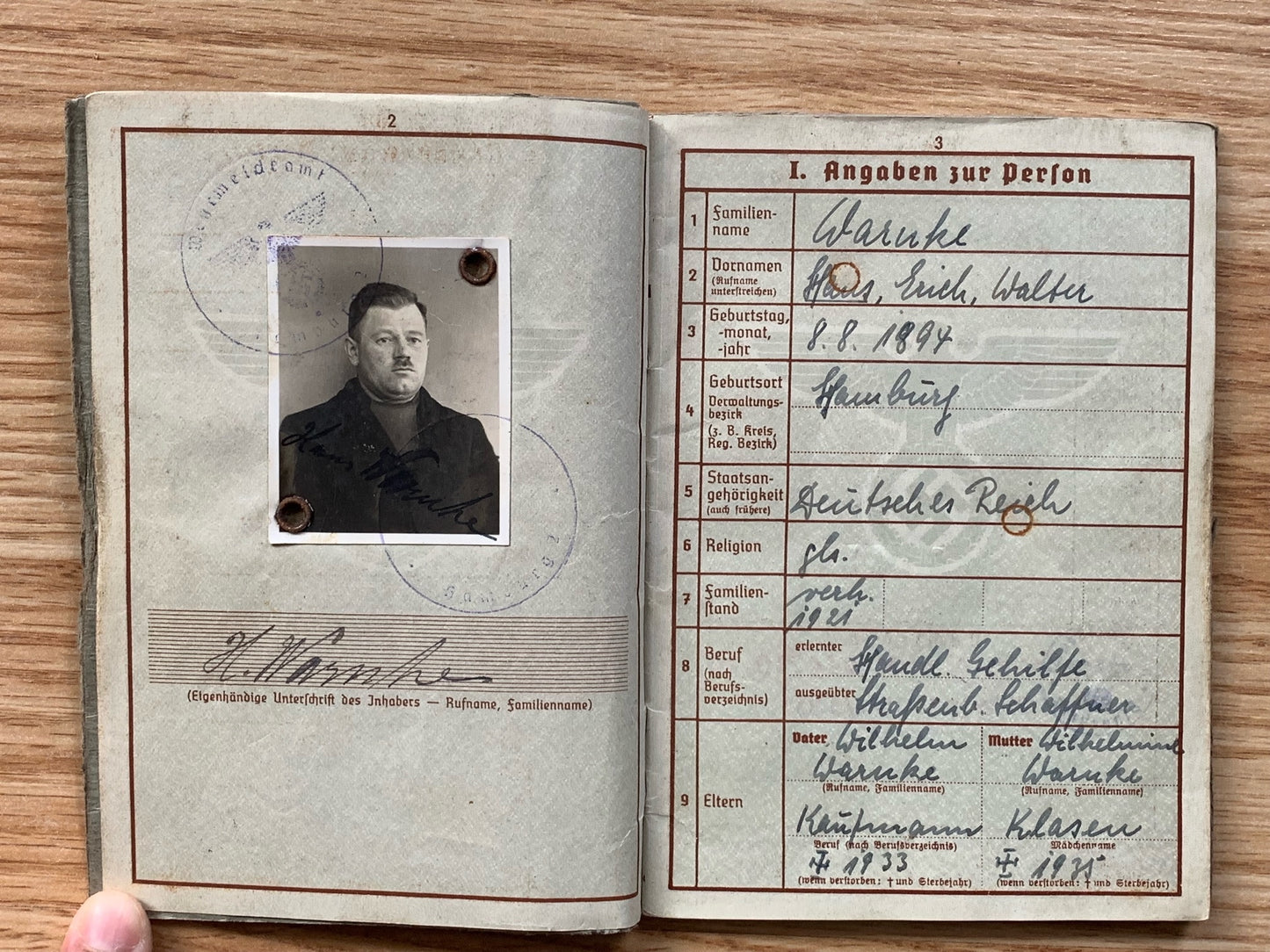 Wehrpass- Kriegsmarine, WW1 Marine / Seebataillon veteran