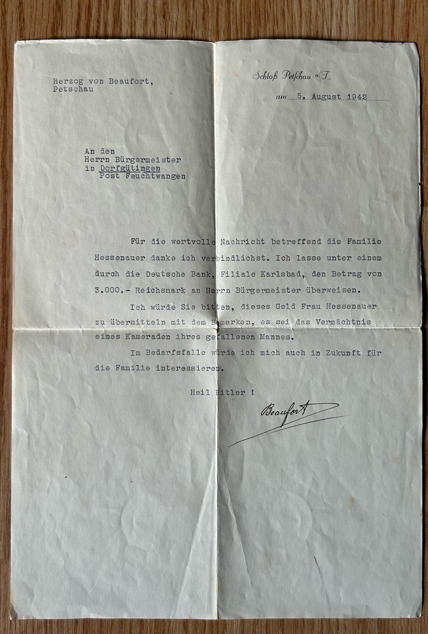 Landhelfer Brief - Land service ID card with condolence letter