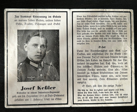 WW2 Death Card - Inf soldier, KIA Feb 42