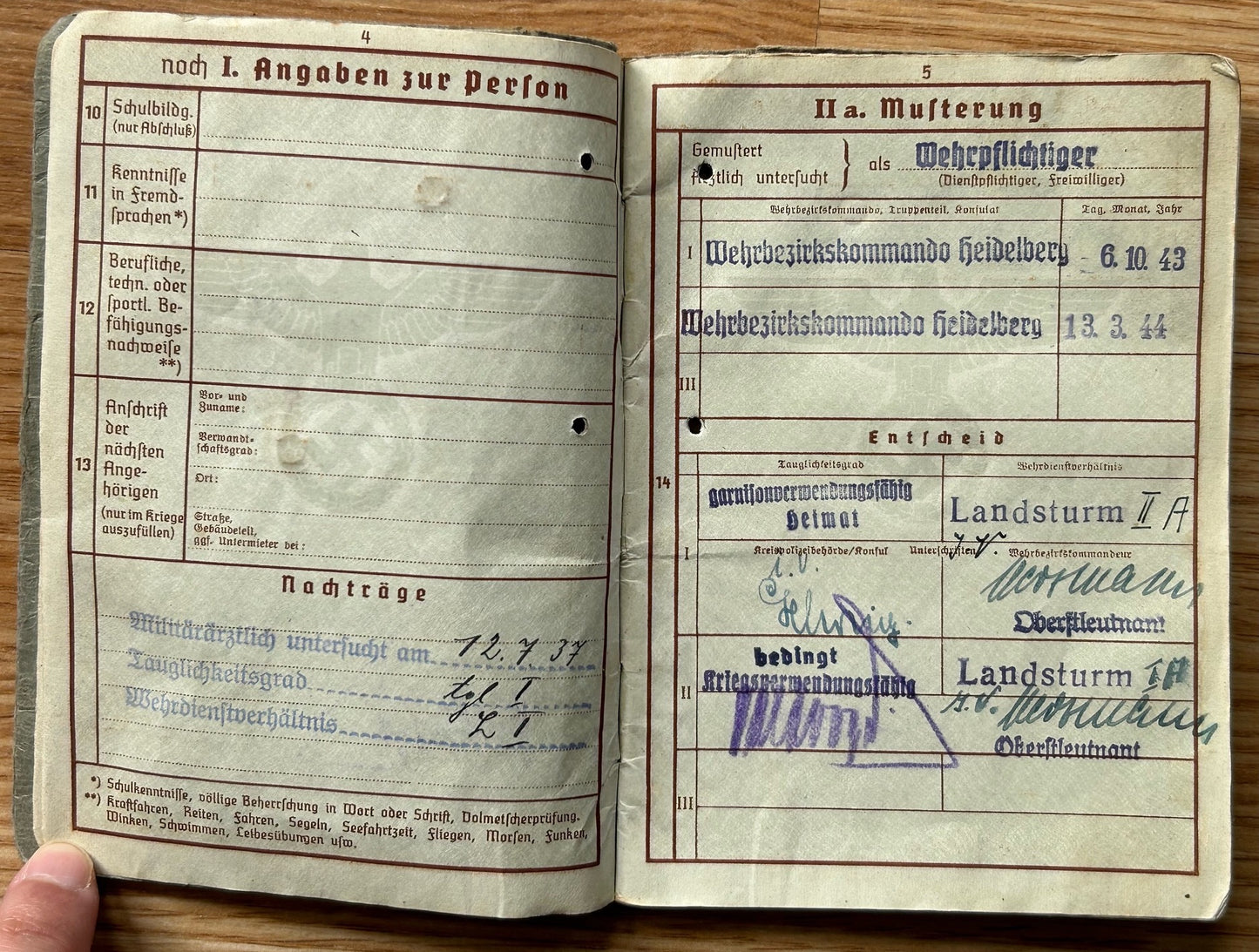 Wehrpass - WW1 veteran / Westwall service 1939