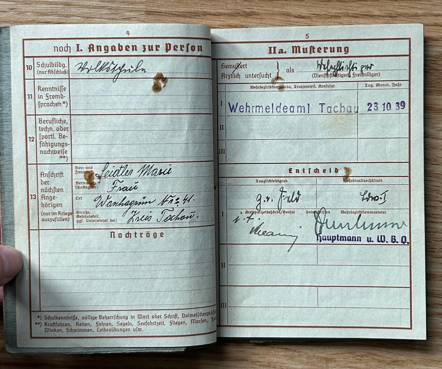 Wehrpass - Sudetenland NCO 1940 / WW1 veteran